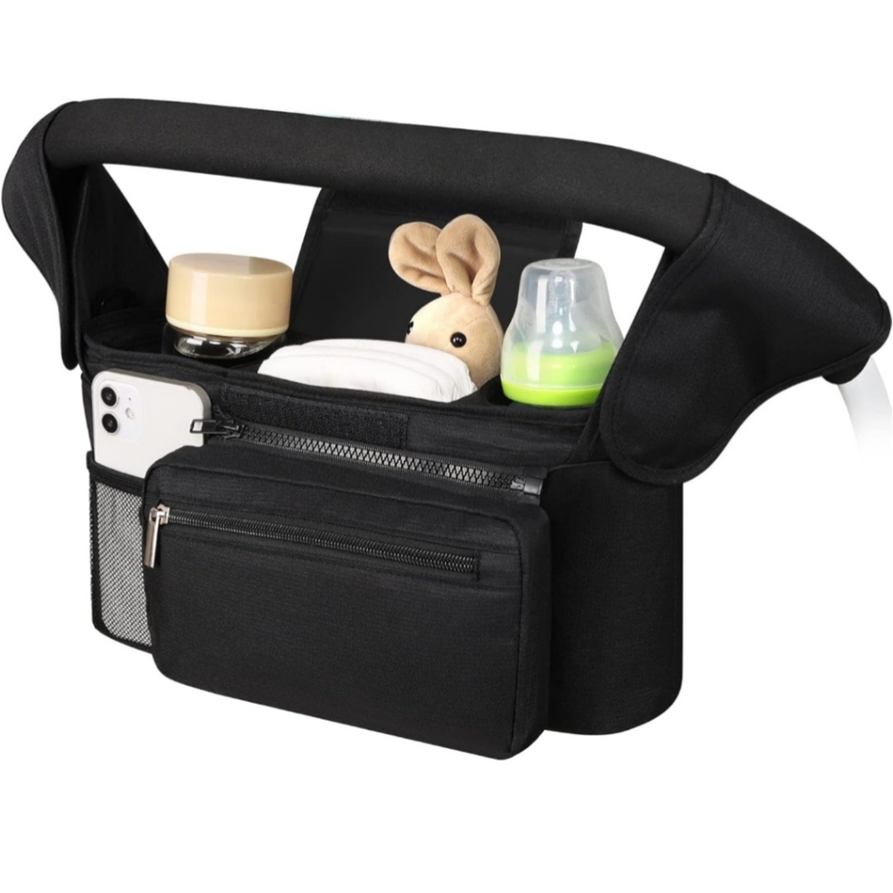 Black Stroller Organizer with Multiple Pockets